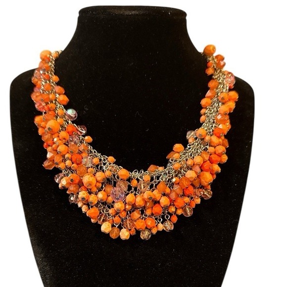 The Unbranded Brand Jewelry - Vibrant Orange Beaded Chunky Beaded Bib Statement Necklace